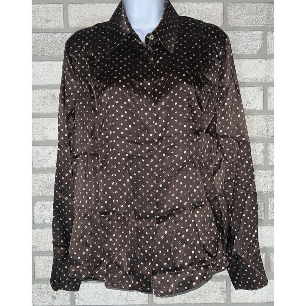 Armani Collezioni 14 Brown Button Down Vintage Y2K 2006 100% Silk Women’s